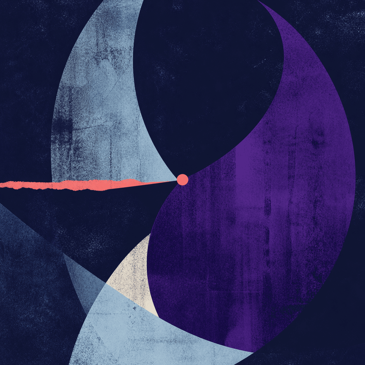 Original violet, icy blue, coral, and navy abstract artwork for Late Nights